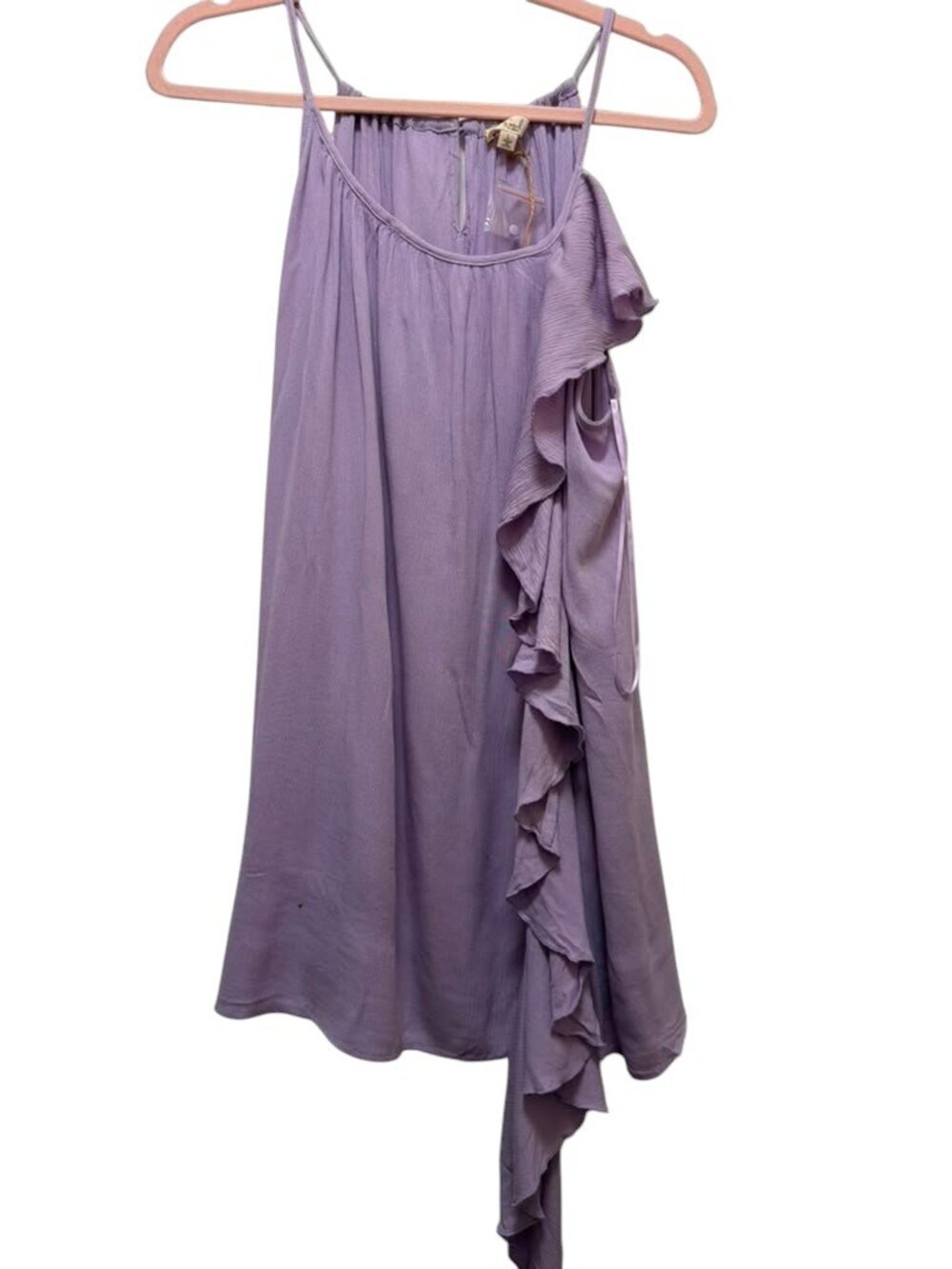Easel Los Angeles Women L Lavender Ruffle Asymmetrical Tank Top Rayon NWT.